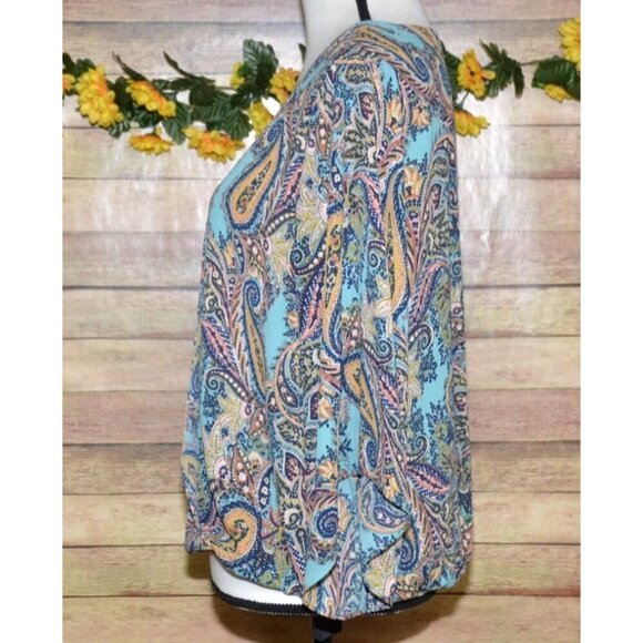 Veronica M. Ladies Paisley Faux Wrap V-Neck Blouse Top Size L Boho Colorful - Picture 5 of 10